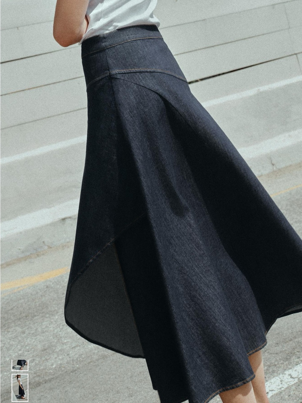 Zara Dark Indigo High-Low Denim Skirt
